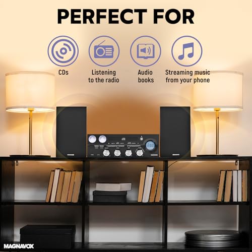 Magnavox MM451 3-Piece Tray Loading CD Shelf System with Digital PLL FM Stereo Radio, Bluetooth Wireless Technology, and Remote Control in Black | LCD Display | AUX Port Compatible | - Image 5