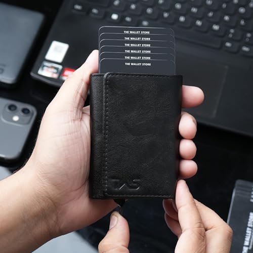 Image of The Wallet Store Maverick RFID Protected Minimalist Wallet, Pop-Up Cardholder, Scan-Proof Aluminium Case, Holds 8 Credit /Debit Cards, Slim Men's Wallet (Black-D)