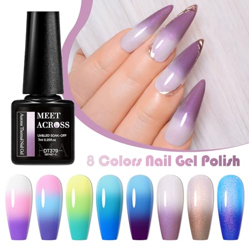 MEET ACROSS Conjunto de esmalte de gel que muda de cor, 8 cores, temperatura de inverno, mudança de