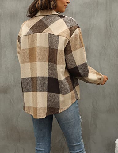 Tanming Womens Flannel Plaid Shacket Wool Blend Button Down Shirt Fall Fashion Jacket4