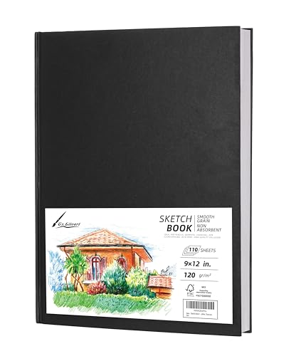 Hardcover Sketch Pads for Drawing 9" x 12" - 110 Sheets (220 Pages) - 80lb/120GSM Acid Free Paper - Durable Binding Black Hardbound Sketchbook for Artists, Students & Hobbyists (Pack of 1)