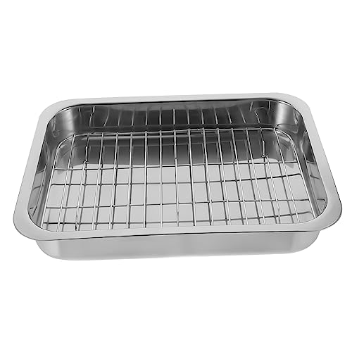 CRILSTYLEO 1 Juego utensilios para hornear de acero inoxidable lata pequeña para asar kit de parrilla rustidera acero inoxidable planchas de asar sartén bandejas bandeja para horno Silver