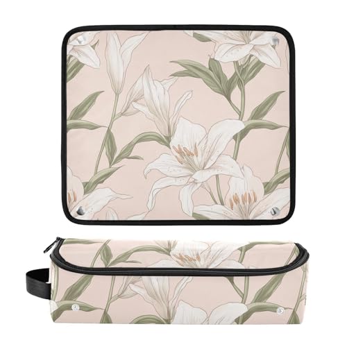Organizador 2 en 1 para herramientas de cabello White Lily Flowers con estera resistente al calor y doble capa para viaje miniatura 3