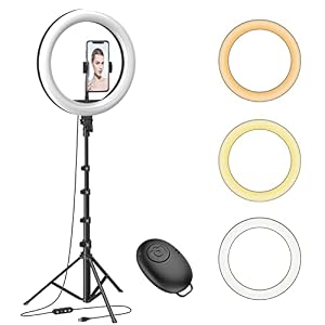 10″ Ring Light with 53″ Adjustable Tripod Stand & Phone Holder for Live Stream/Makeup, Upgraded Dimmable LED Selfie Ringlight for Tiktok/YouTube/Zoom Meeting/Photography,Compatible with iPhone/Android