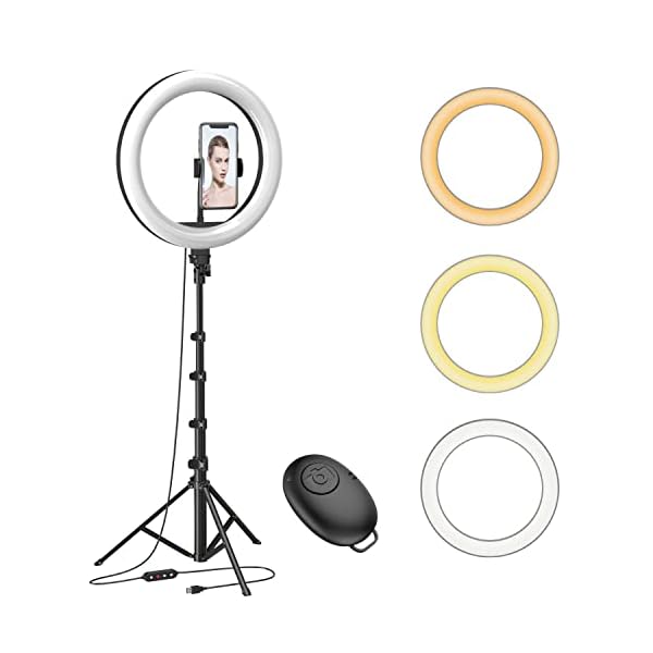 10″ Ring Light with 53″ Adjustable Tripod Stand & Phone Holder for Live Stream/Makeup, Upgraded Dimmable LED Selfie Ringlight for Tiktok/YouTube/Zoom Meeting/Photography,Compatible with iPhone/Android