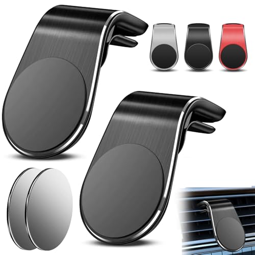2PCS Mobile Phone Navigation Magnetic Bracket, L Type 360° Rotatable Car Phone Mount, Strong Magnet Mount for Any Smartphone (Black)