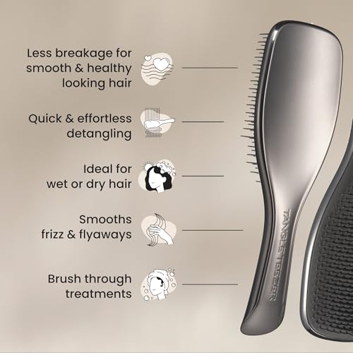 Image of Tangle Teezer Chrome Ultimate Detangler Brush, Straight to Curly, Gunmetal | Patented two-tier, regular-flex teeth reduce breakage & split ends on wet or dry hair; limited-edition hairbrush for all ages