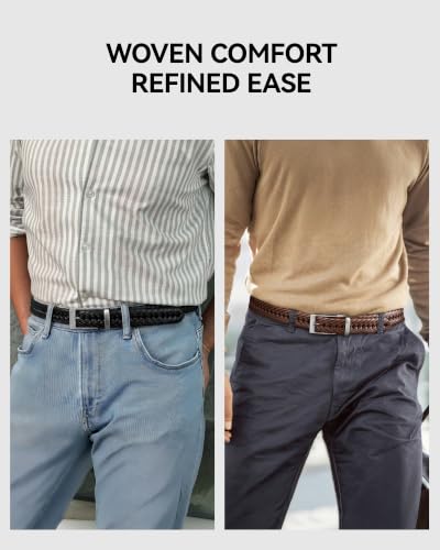 Image of CHAOREN Leather Braided Belts for Men 2 Pack - 1 1 /8 inch Leather Belts in Package Box - Versatile Style Solution