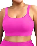 Daci Women Plus Size Sports Bra Bikini Top Only Push Up Scoop Neck Swim Top Full Coverage Bathing Suit for Large Bust Hot Pink 20 Plus