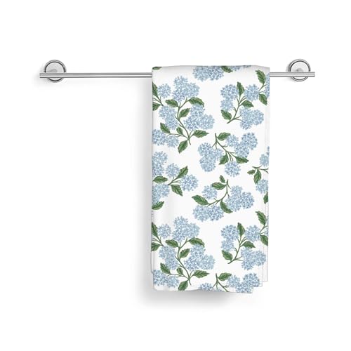 Image of Blue Green Floral Kitchen Towels Vintage Hydrangea Flower Dish Towels, 16x24 Inch Farmhouse Seasonal Spring Summer Decoration Absorbent Hand Towels for Home Kitchen Dinner Drying Set of 2