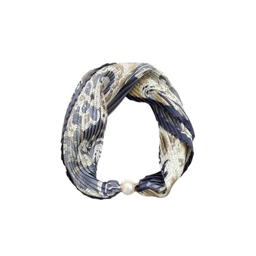 Women’s Silk Necklace Head Scarf with Charm Silk Bandana Buckle Satin Square Clavicle Chain Retro Paisley Floral