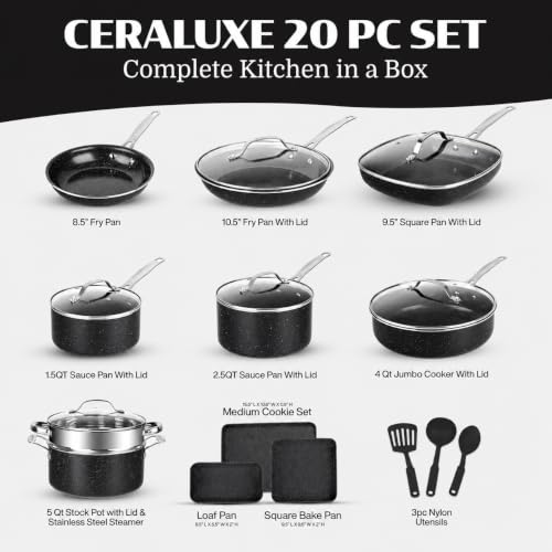 GRANITESTONE Ceraluxe 20 Pc Ceramic Cookware Set, Diamond Reinforced - Image 2