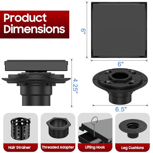 Image of DLONE Shower Drain | 6 Inch Matte Black with Tile Insert Panel