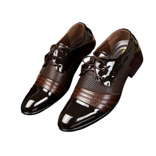 Four Seasons Business Casual Leather Shoes Trendy Men's British Lace-Up Leather Shoes Oxfords(Brown,7)3