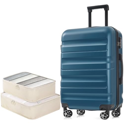 Merax 24 Inch Luggage Set Hardshell ABS Medium Suitcase with Spinner Wheels 2 Packing Cubes Lightweight Travel Luggage for Weekend Getaways Long Vacations Ink Blue