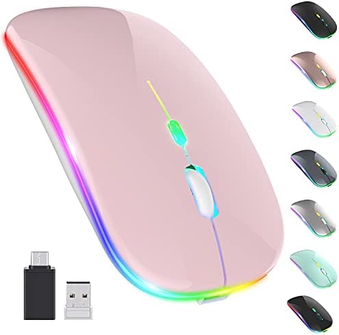 【Upgrade】 LED Wireless Mouse, Slim Silent Mouse 2.4G Portable Mobile Optical Office Mouse with USB & Type-c Receiver, 3 Adjustable DPI Levels for Notebook, PC, Laptop, Computer, MacBook (Pink)