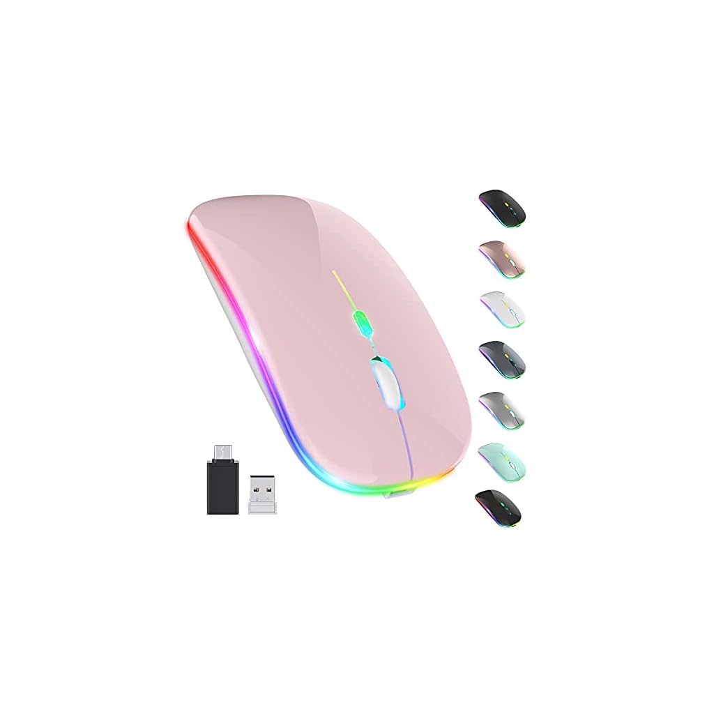 Upgrade-LED-Wireless-Mouse-Slim-Silent-Mouse-24G-Portable-Mobile-Optical-Office-Mouse-with-USB-Type-c-Receiver-3-Adjustable-DPI-Levels-for-Notebook-PC-Laptop-Computer-MacBook-Pink