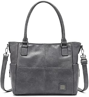 JANZORE Women Handbags Large Leather Tote Bag Ladies Fashion Vegan Soft Multi Pocket Large Capacity with Compartments Laptop Handbag Vintage Shoulder Bag for Work School Office