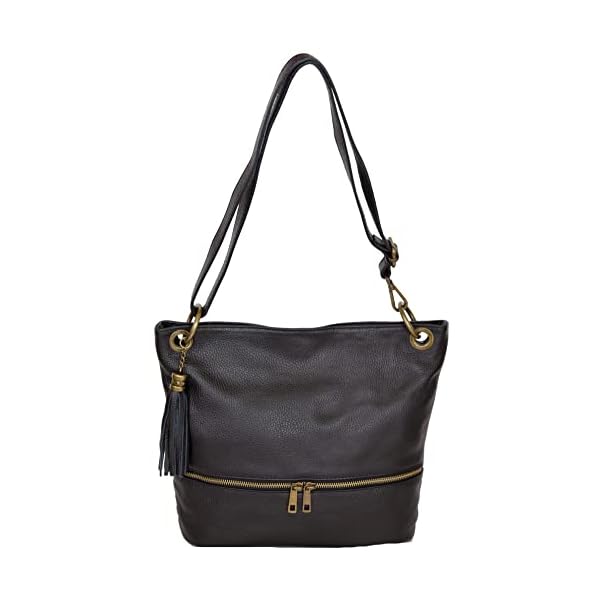 Sac CUIR Femme Bandoulière/Sac Cuir Femme Italien/Sac Cuir Femme Pompon/Sac à Main Femmes CUIR/Sac femme CUIR Porté Epaule ‘Ornella ‘
