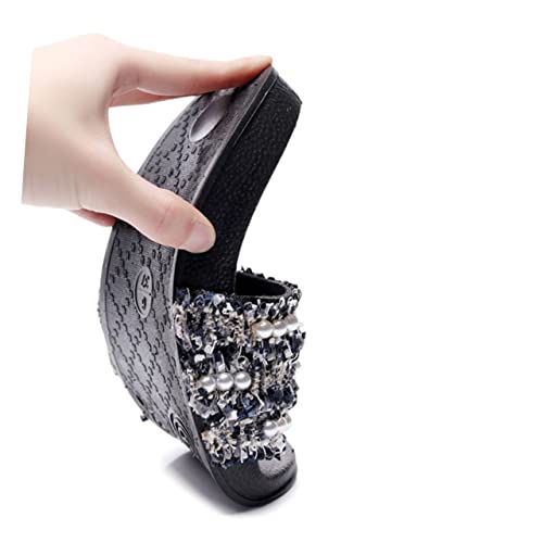 LIFKOME 1 Par De Sandálias De Slides De Pérolas Tecidas Para Praia Sandálias De Plataforma De Verão