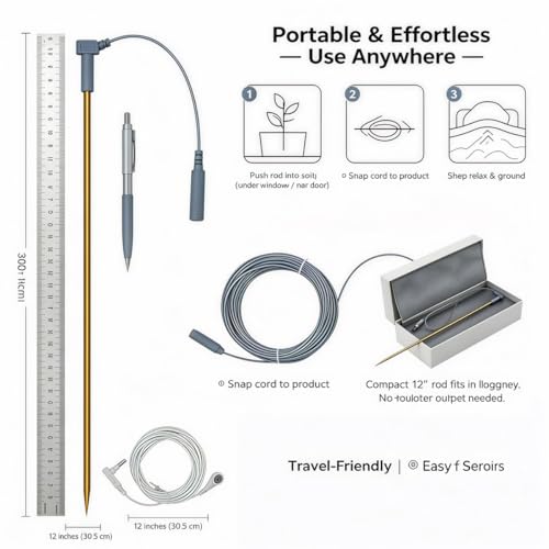 Image of Copper Grounding Rod Kit with 40ft female cord and 15ft extended cord, connect yoga grouding mat, grounding sheet, blankets and Anti-static workbench to the earth, Portable Earth Connection kit