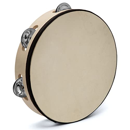TIGER TAM91-10-BK - Pandereta de una hilera de 25 cm, madera con cabeza de cuero crudo