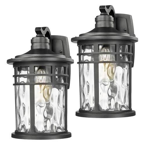 Image of Darkaway 2pcs Large Outdoor Porch Lights Wall Mount, 15inch Outside Light Fixtures Sconces Wall Lighting with Water Ripple Glass Waterproof Exterior Lights for Patio Yard Garage
