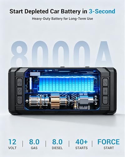 Image of AVAPOW Jump Starter with Air Compressor 8000A | 150PSI Car Battery Jumper Starter Portable with 4 inch HD Display 12V Jump Box (8L Gas /8L Diesel) with Auto-Shutoff Tire Inflator