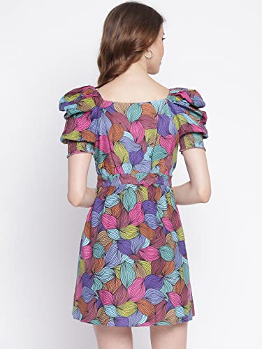 Image of IQRAAR Womens Rayon Printed Fit & Flared One Piece Dress