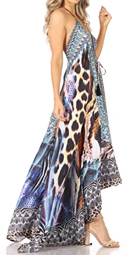 Image of Sakkas Lizi Womens Maxi High-Low Halter Handkerchief Long Dress Beach Party