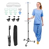 Infusionsständer mit Rollen und Ablagekorb, Faltbar Höhenverstellbar IV-Ständer mit 4 Haken und 3 Rädern, Tragbarer Infusionsständer für Krankenhaus, Hauspflege und Unterwegs (mit Ablagekorb)