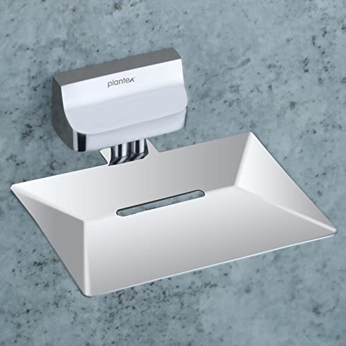 Image of Plantex Solid Brass Made Twin Soap Holder Stand for Bathroom and Wash Basin /Wall Mounted Soap Holder /Soap Stand /Soap Case (Shiny Silver)