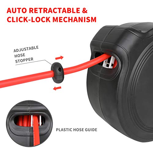 Hromee Air Compressor Hose Reel With Automatic Retractable Enclosed 3/8 Inch × 50 Feet Hybrid Pneumatic Hose, Fittings And Swivel Mount Bracket Max. 300Psi #TOP1