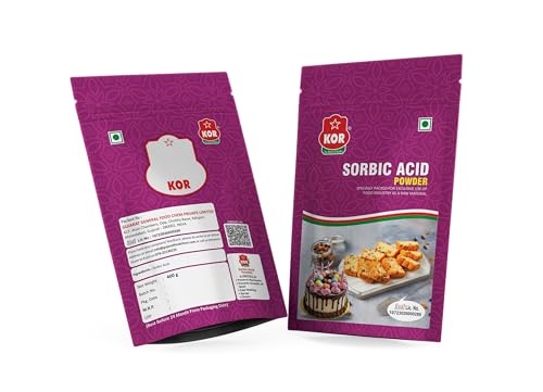 Image of KOR Sorbic Acid, 400g (Pack of 2) / Food Grade Preservative Powder - Anti Mold & Yeast Inhibitor for Baking, Cheese & Beverages /Extends Shelf Life /Food Preservative for Home & Commercial Use /