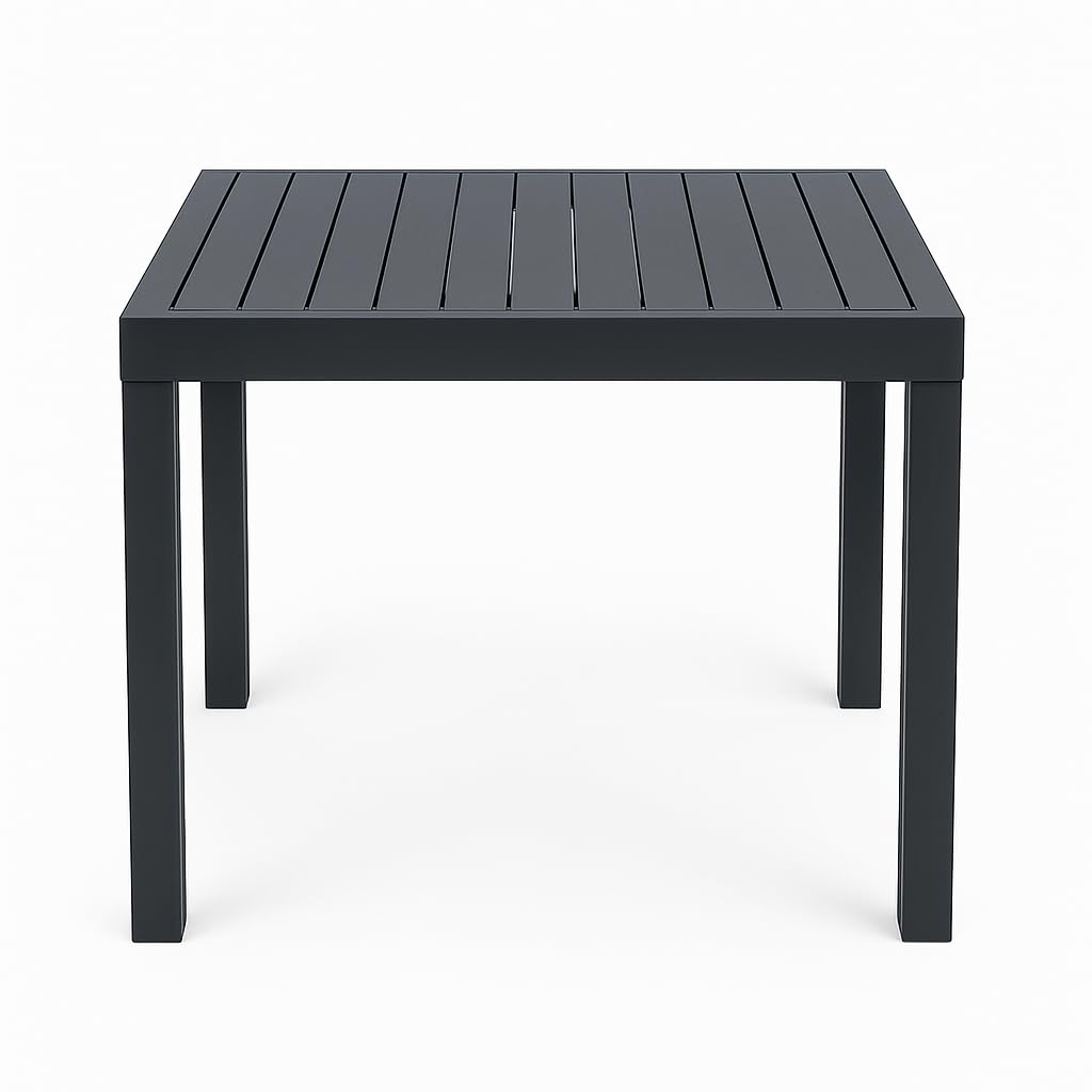 Totò Piccinni Tavolo VULCANO Allungabile in alluminio quadrato 90/180x90x75h ideale per giardino con piano a doghe dal design moderno (Antracite, Tavolo 90/180x90x75)