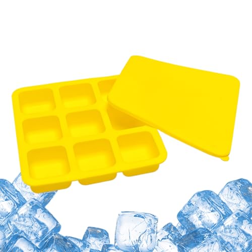 Gungtj 冷凍庫用 アイスキューブ トレイ | 蓋付き 9型 シリコン 再利用可能 キッチン用具,スクエアアイストレイ | カクテル、ウイスキー、キッチンパーティー用