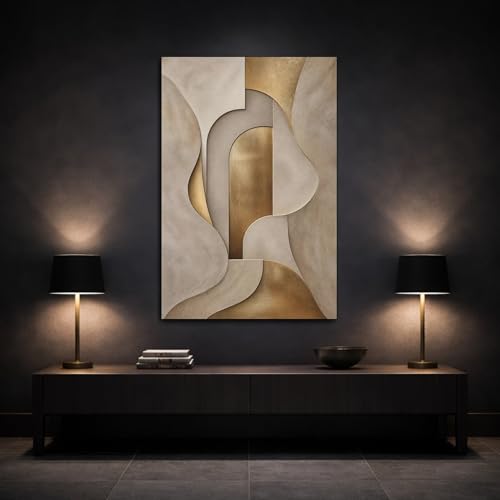 Tableau abstrait or et beige éclatant | Toile salon chic grand format vertical