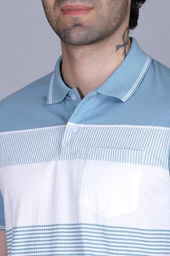 Image of SANE ORIGINALS T-Shirt for Men with Pocket || Textured Striped Polo for Men