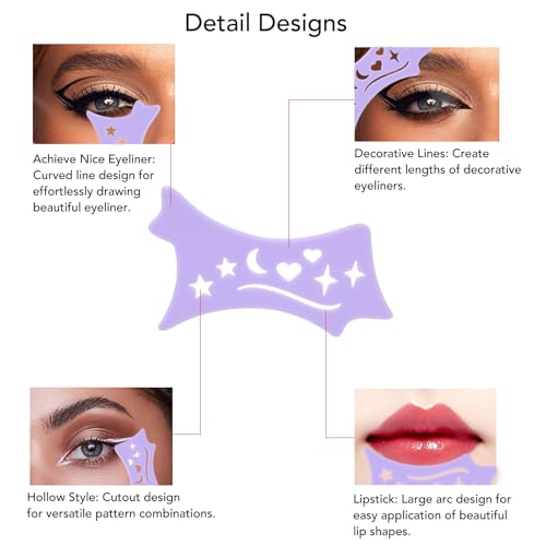 ZJchao Eyeshadow Stencil, Eyeshadow Template Silicone Shaping Tools Cutout Star Moon Heart Pattern Eye Shadow Applicator Makeup Tool Silicone Makeup Applicator for Beauty Accessories (Purple) image 4