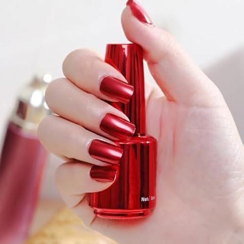 Ingzy 18ml Rose Red Mirror Nail Polish, Metallic Nail Polish Gift for Women, Metal Mirror Nail Polish, Mirror Effect Reflective Manicure Nail Lacquers Cover
