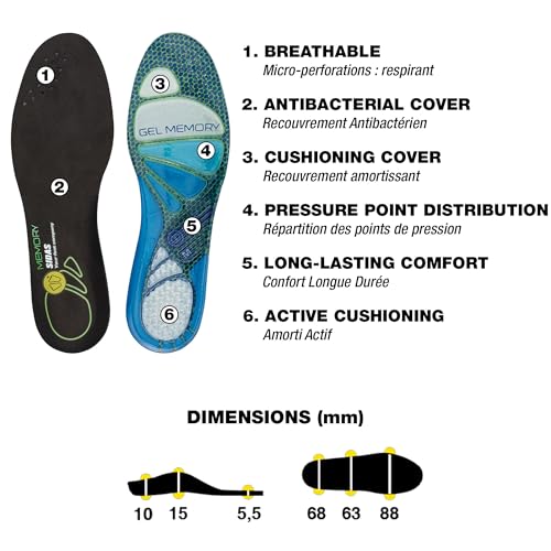 Sidas - Solette Gel A Memoria Di Forma - Assorbimento Degli Urti - Comfort Per Tutto Il Giorno - Solette Per Scarpe Da Uomo E Da Donna - 4