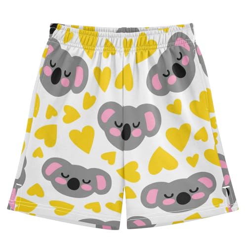 J JOYSAY Sleeping Koala Hearts Yellow Boys Athletic Shorts Kids Youth Casual Shotrs with Pockets Elastic Waistband