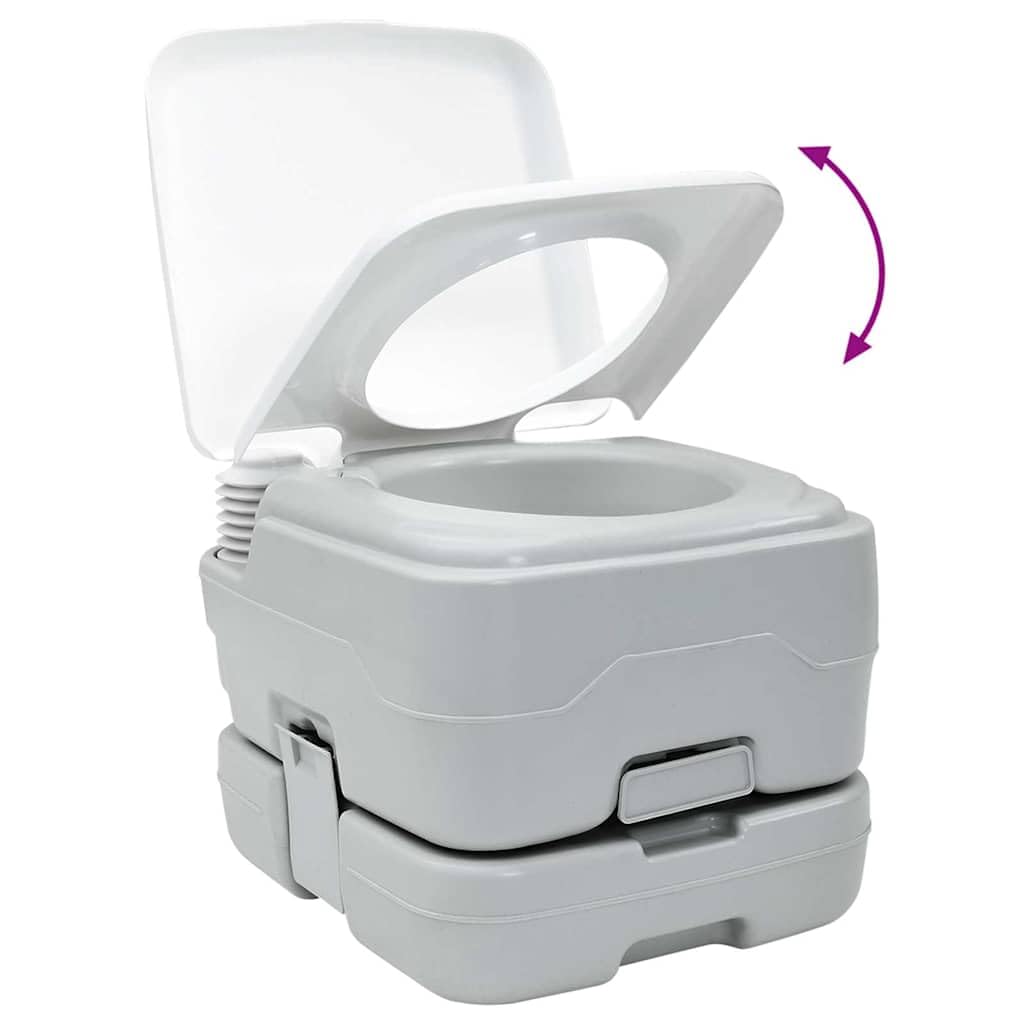 vidaXL Set di Toilette per Il Campeggio 2 PCS Grigio e Bianco, Giardino e terrazza, Set WC Portatile Moderno, comodità per Camping, igiene Outdoor, Must-Have Estivo