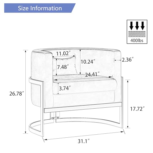 Sillón Barrel Tapizado Terciopelo Crema miniatura 2