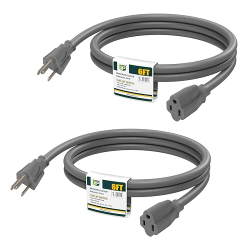 Image of EP 6FT Outdoor Extension Cord, 16 /3 SJTW Heavy Duty Grey 2PK, ETL Listed