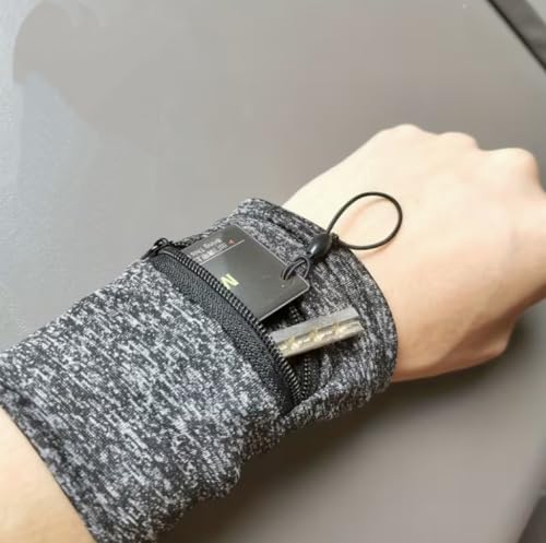 Generic - Unisex Polyester Wrist Wallet Bag with Zipper – Adjustable Slim Wristband for Running, Travel & Gym – Grey (47% Off Amazon Deal)