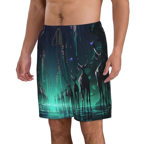 Deer On City Streets Men's Beach Pants-Quick-Dry & Comfortable Mens Beach Shorts for Men, Perfect for Surfing and Everyday Wear White2
