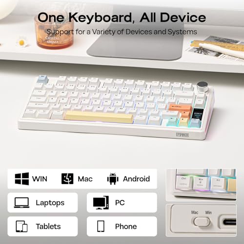 Image of EPOMAKER TH80 V2 PRO Wireless Gaming Keyboard with Screen&Knob, 10000mAh, 2.4Ghz /BT /USB-C, RGB, Hot Swap, Custom Driver, NKRO, PBT Keycap, Mechanical Keyboard for PC /Mac (White, Creamy Jade)