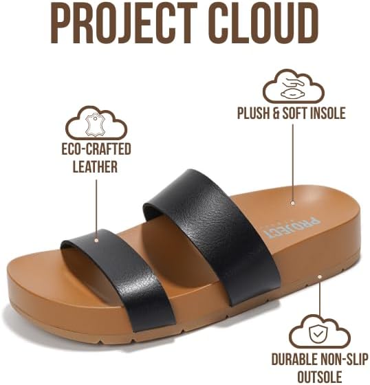 Project Cloud Sandals Women with Lightweight Plush & Soft Insole Two-Strap & Non-Slip Womens Slide - Summer Sandals for Women 2026 (HILLTOP, BLK, 9) - Image 3