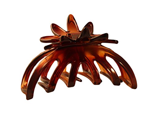 Parcelona French Flower 3.5 Inch Flat Teeth Medium Celluloid Shell Claw Jaw Hair Clip